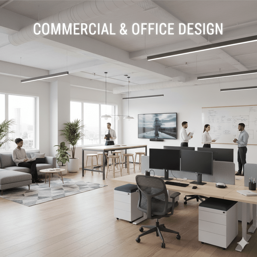 A modern and bright open-plan office space.