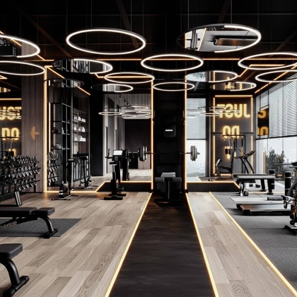 Large commercial gym with various equipment