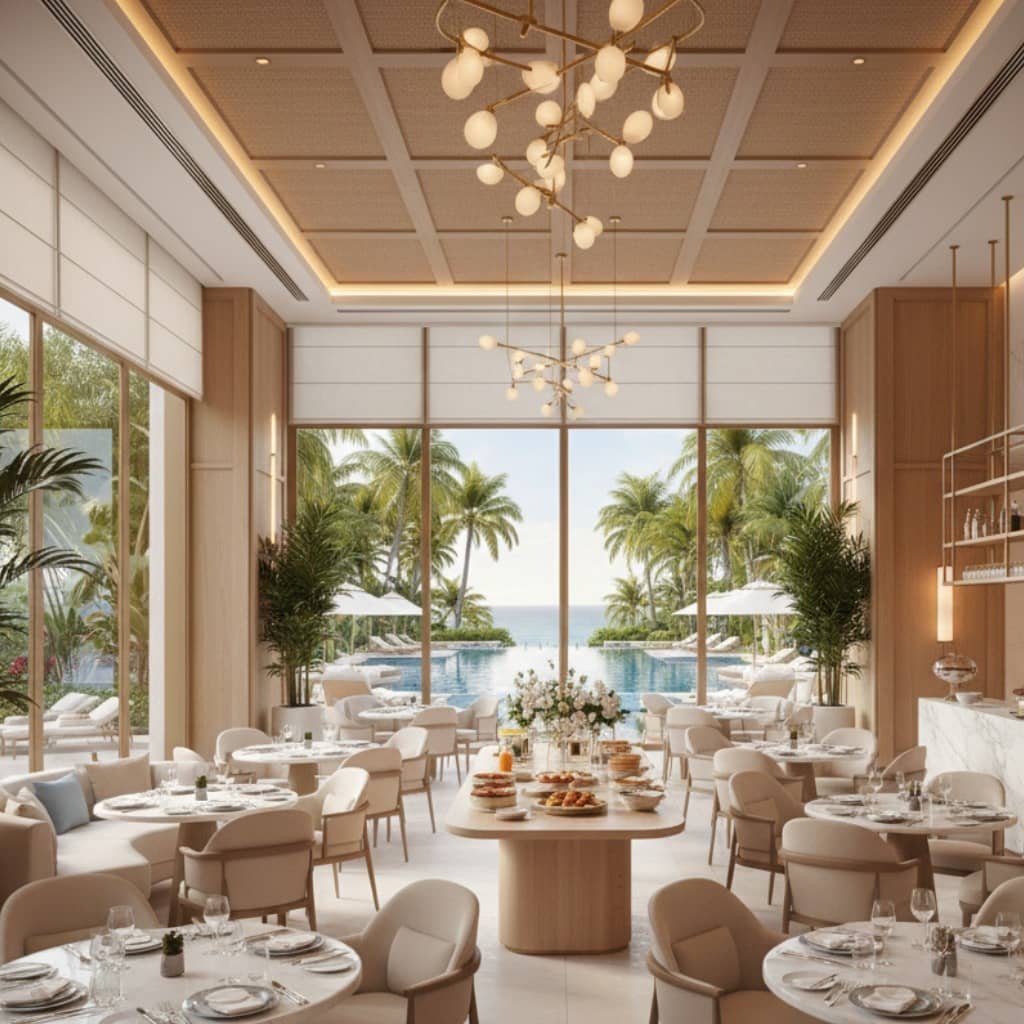 Luxury hotel lobby with stylish seating